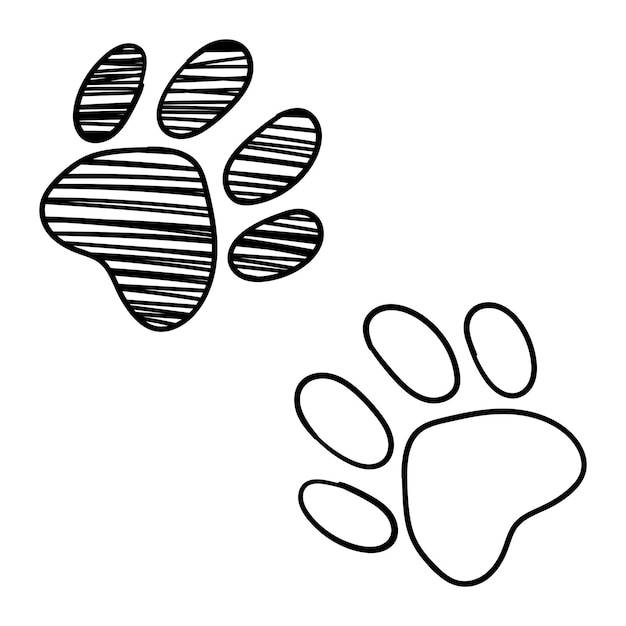 Монохромная черно-белая собака, кошка, домашнее животное, лапа, изолированная рука, нарисованная чернилами, вектор искусства