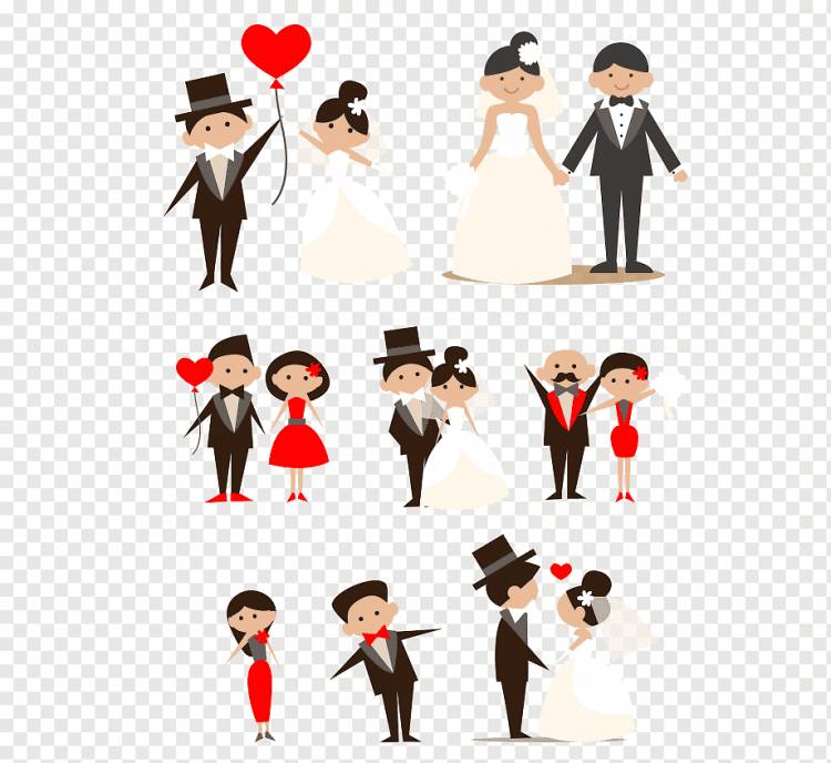 разноцветные иллюстрации жениха и невесты, Свадебные мультипликационные пары, рисованные мультипликационные пары жениха и невесты, любовь, нарисованный, рука png