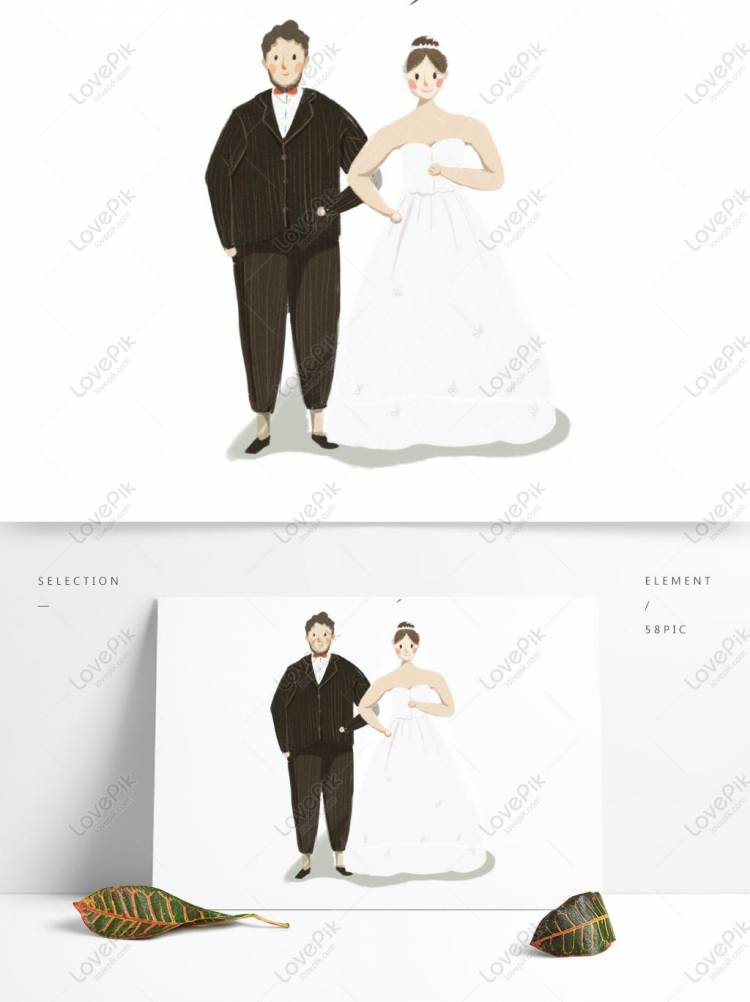 Жених невеста рисованной характер иллюстрации элементы изображение_Фото номер