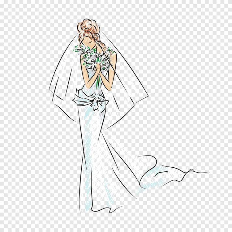 Эскиз свадебного платья, Иллюстрация невесты, невеста, нарисованная вручную, Акварельная живопись, нарисовано png