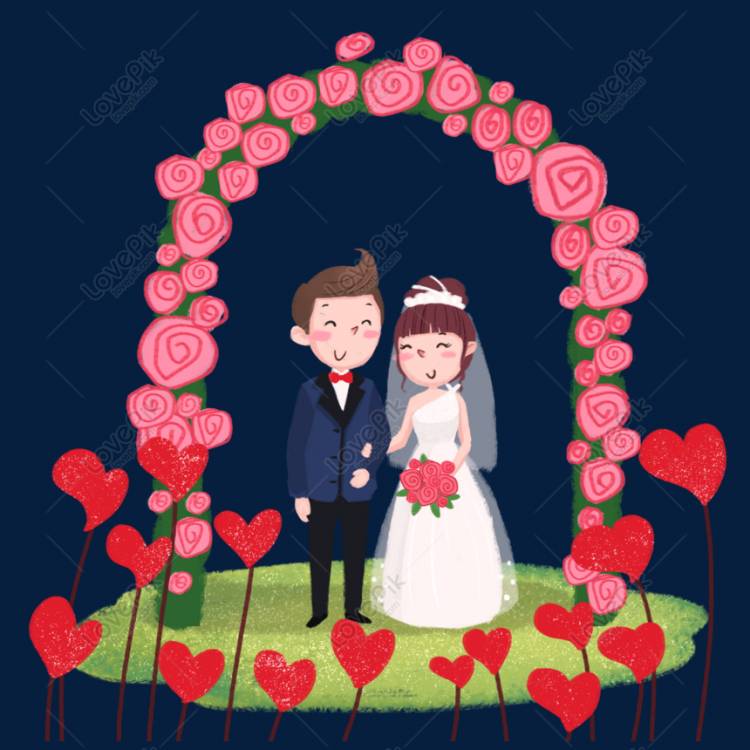 Мультфильм рисованной невесты с розами на свадьбу скачать беспла изображение_Фото номер
