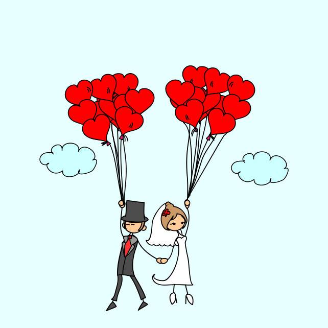 жених и невеста плакат, парочка с шариками рисунки, свадебные картинки мультяшные, свадебные картинки нарисованные прикольные, влюбленный, свадебные картинки нарисованные с шаоиками