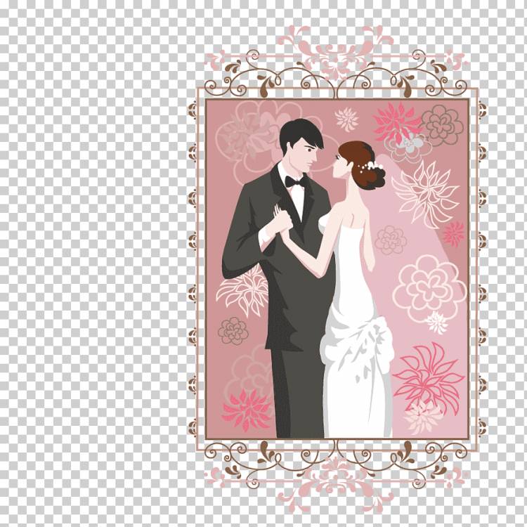 Свадебная пара с цветочной рамкой, Свадебные приглашения Жених, Жених и невеста свадьба, любовь, годовщина свадьбы, свадьба png