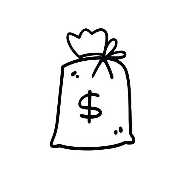 Нарисованный вручную эскиз мешка с деньгами со словом доллар на нем