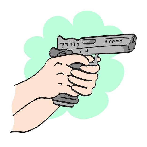 Близкий ручной стрельба с короткой пистолетом иллюстрация векторная рука нарисована изолированно на белом