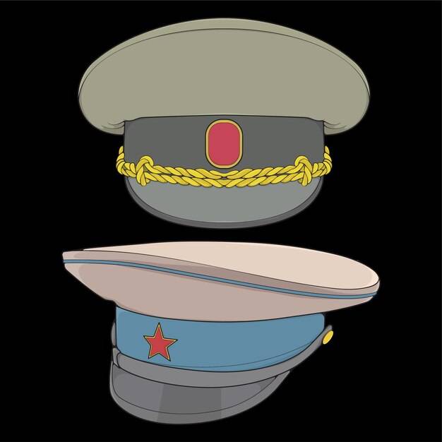 Набор векторных иллюстраций военной кепки на черном фоне вектор военной кепки для раскраски книги