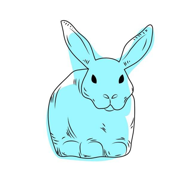 Нарисованный вручную кролик в линейном стиле с штрихами, гравировка кролика с березовыми пятнами, модная иллюстрация на белом фоне