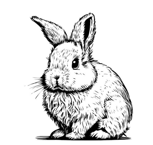 Симпатичный пушистый эскиз кролика, нарисованный чернилами