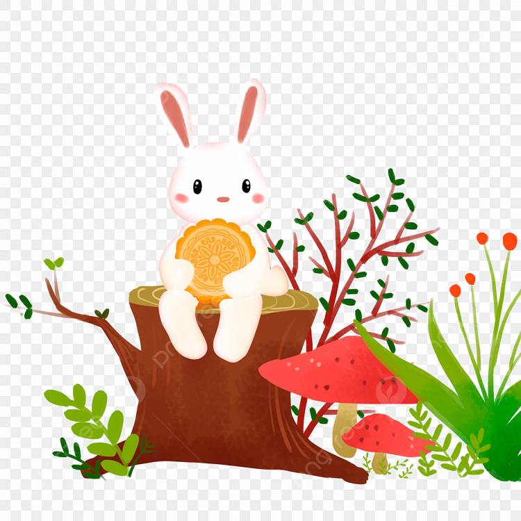нарисованный кролик сидящий на пне PNG , ручной росписью, кролик, лунный торт PNG рисунок для бесплатной загрузки