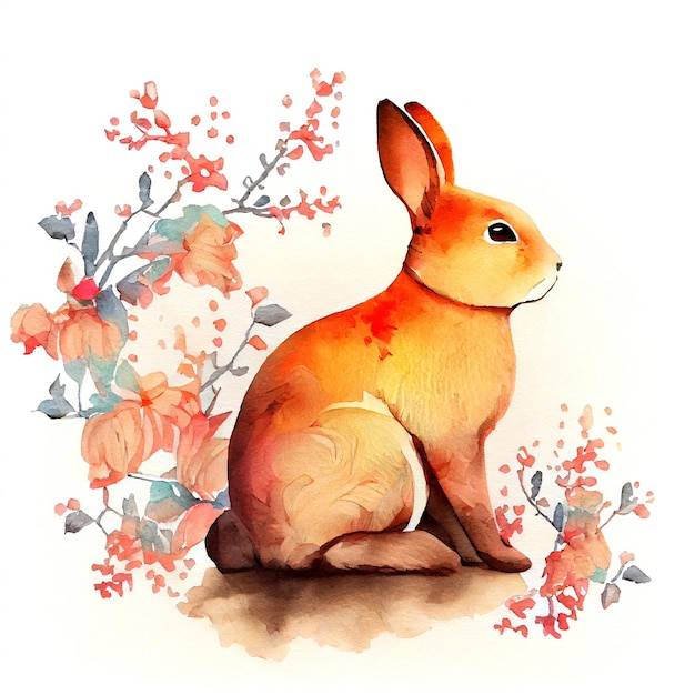 Китайский новый год нарисованный вручную кролик акварельная иллюстрация