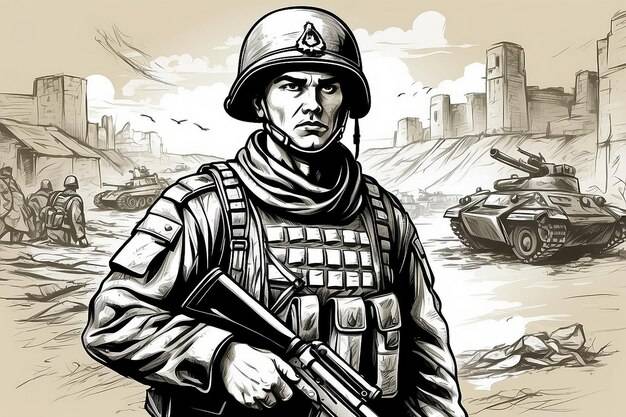 Военный солдат, нарисованный рукой