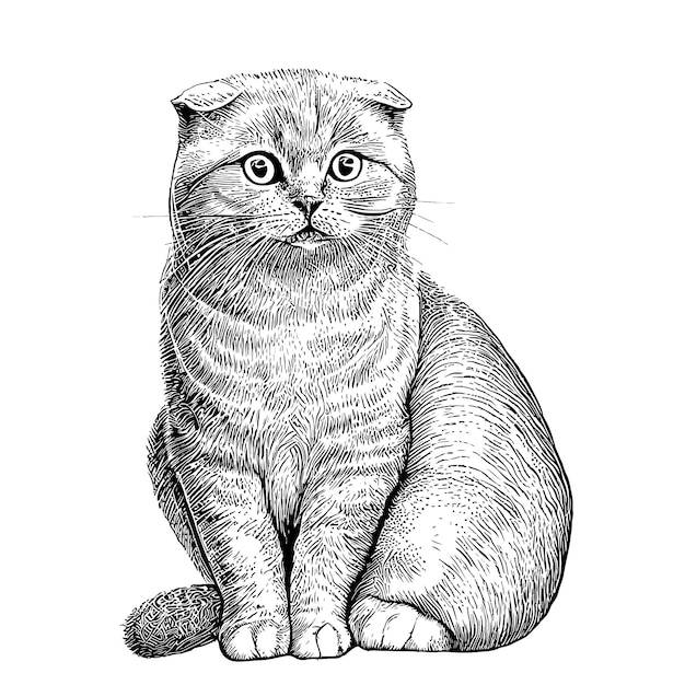 Вислоухий британский кот сидит нарисованный вручную эскиз домашние животные векторная иллюстрация