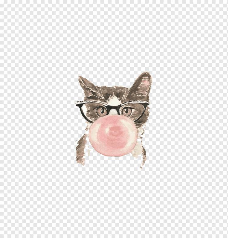 серый кот в очках, жвачка кошка котенок роспись меха, очки котенок, Акварельная живопись, стекло, бокал для вина png