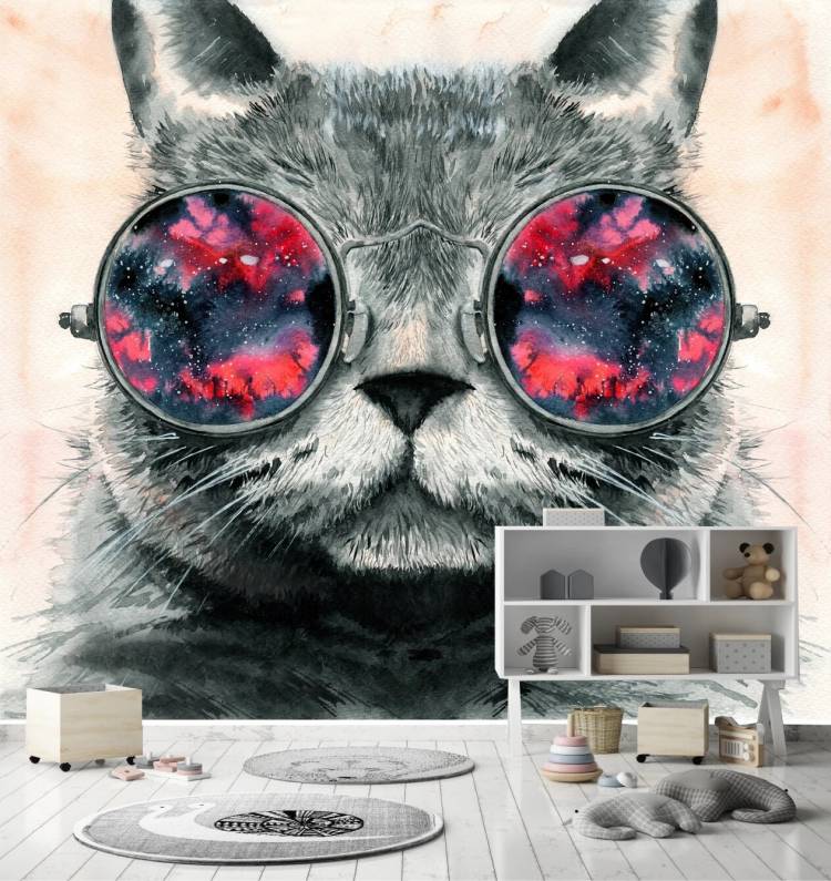 Фотообои Dekor Vinil кот,очки,животные,обои в спальню,арт,абстракция,стильные фрески,декор стен,покраска,штукатурка,флизелин