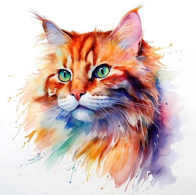 Акварельная живопись рыжего кота