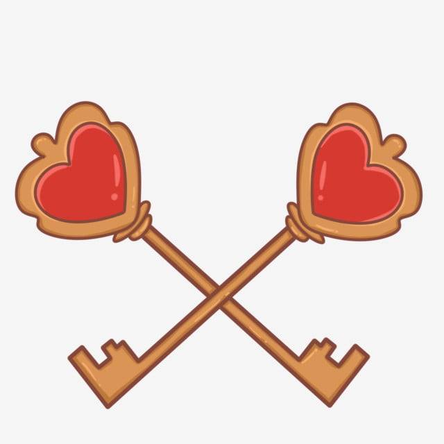 Два скрещенных ключа Ключ нарисованный рукой Мультфильм ключ Ключ любви PNG , желтый ключ, тема дня святого валентина, брачный фон PNG картинки и пнг PSD рисунок для бесплатной загрузки