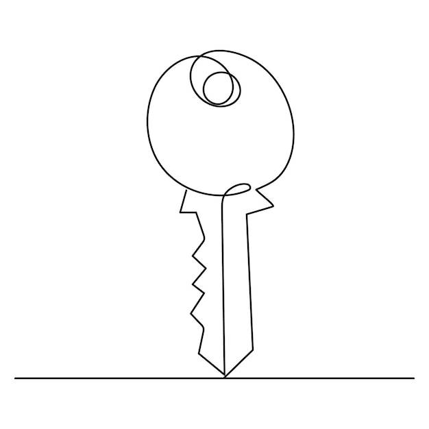 Непрерывный один линейный замок ключи на кольце контур векторная иллюстрация