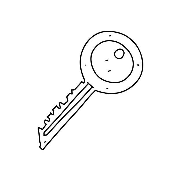 Дверной ключ ручной рисунок в стиле каракулей векторная иллюстрация изолирована на белой странице раскраски
