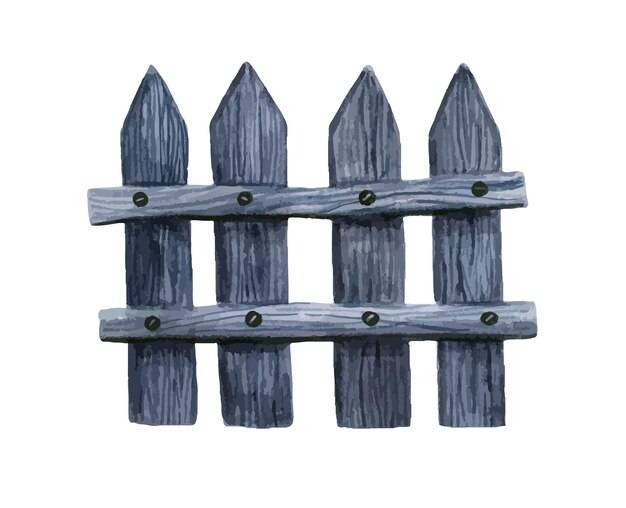 Акварель синий деревянный забор нарисованная рукой иллюстрация садоводства