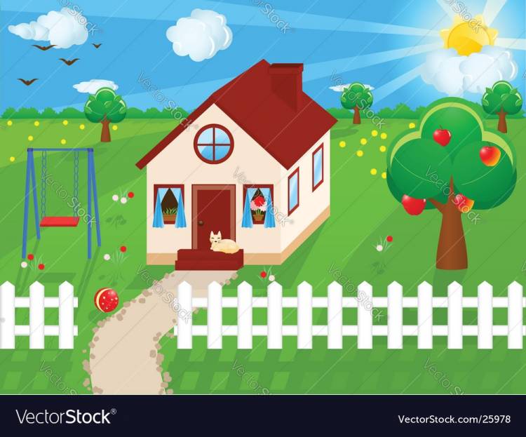 Рисунок дом с забором