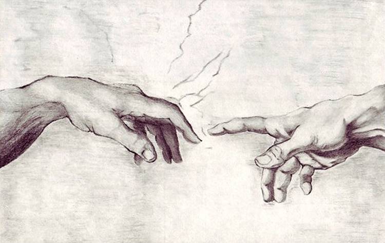Нарисованные руки тянущиеся друг к другу