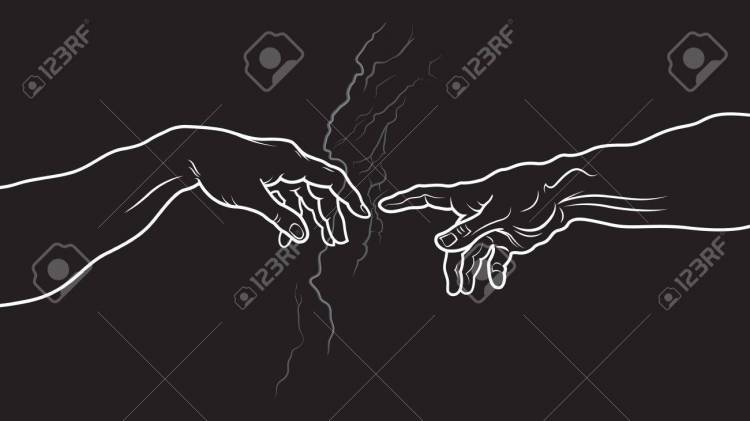 Две руки тянутся на черном фоне 