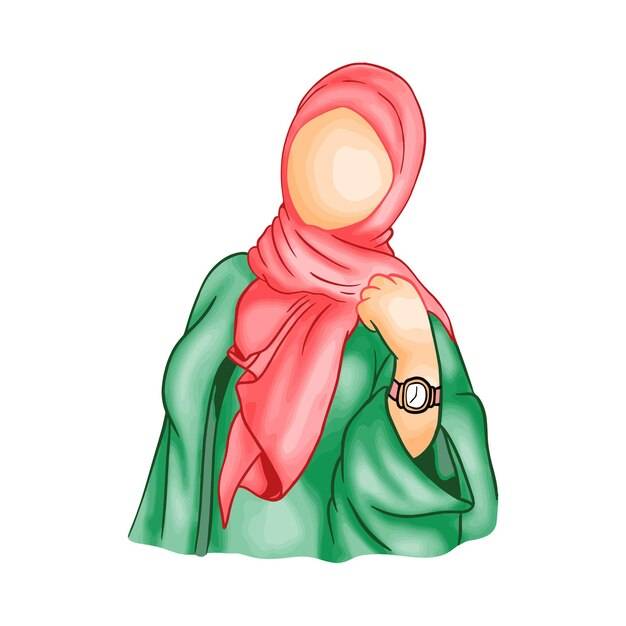 Нарисованная рукой иллюстрация рамадан карим хиджаб мусульманка