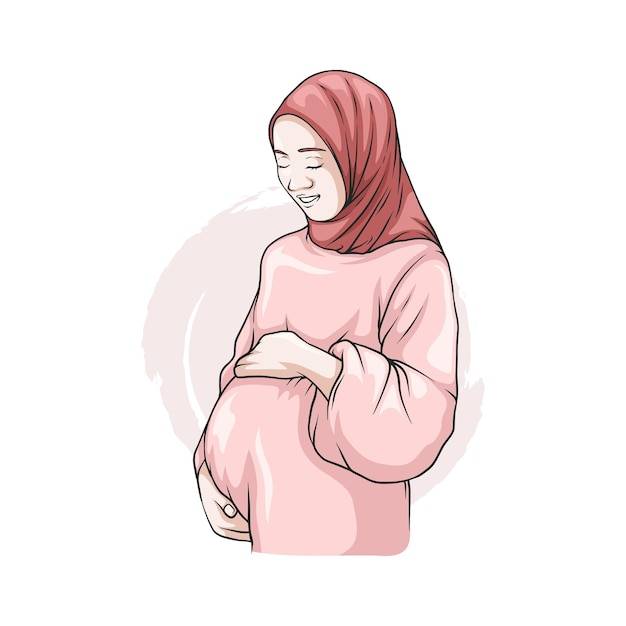 Нарисованная рукой беременная женщина в хиджабе на день матери