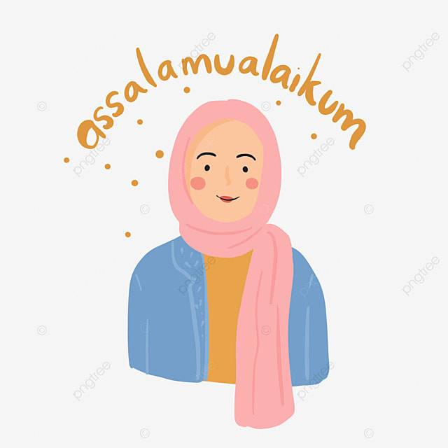 милая женщина в хиджабе с текстом Assalamualaikum PNG , наклейка, мусульманка, приветствие PNG картинки и пнг PSD рисунок для бесплатной загрузки
