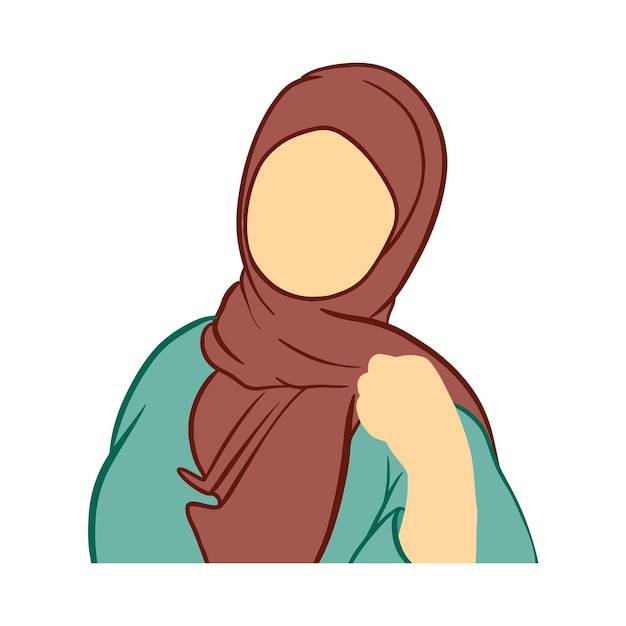 Стильная и модная женщина в хиджабе, нарисованная вручную современные абстрактные лица, модная девушка в хиджабе, идеально подходящая для шаблона и обоев в социальных сетях