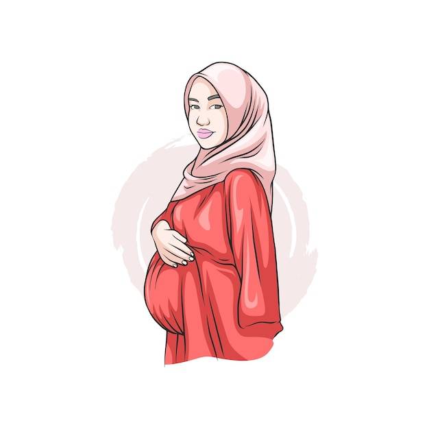Нарисованная рукой беременная женщина в хиджабе