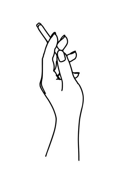Женская рука с сигаретой, вредная привычка, каракули, линейная мультипликационная книжка-раскраска