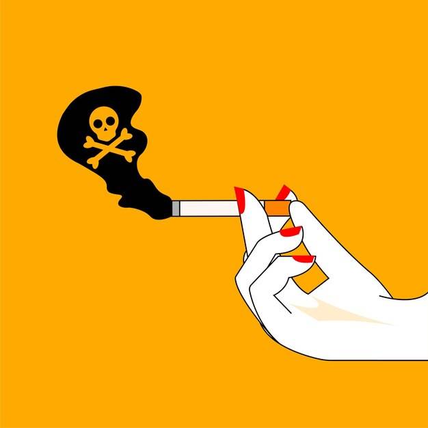 Женская рука с сигаретой иллюстрация об опасных последствиях курения сигарет