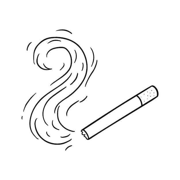 Сигарета с дымным никотином, тлеющая вредная привычка, каракули, линейная мультяшная раскраска
