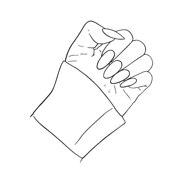Женская рука с длинными ногтями часть тела маникюр каракули линейная мультяшная раскраска