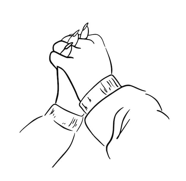 Руки вместе пара отношений каракули линейный мультфильм книжка-раскраска