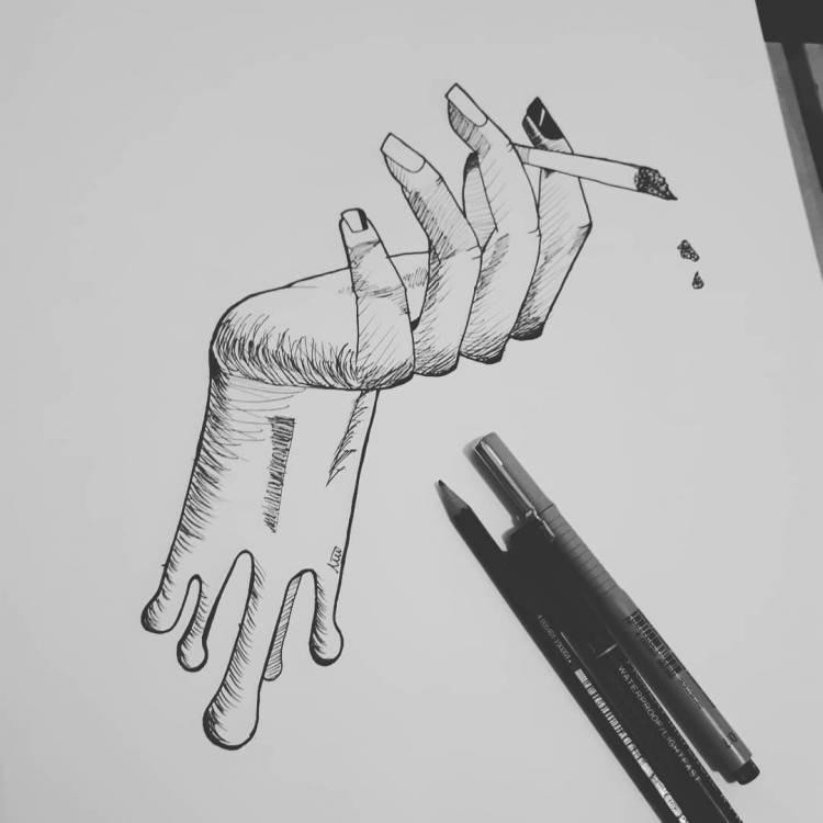 Нарисованная рука с сигаретой