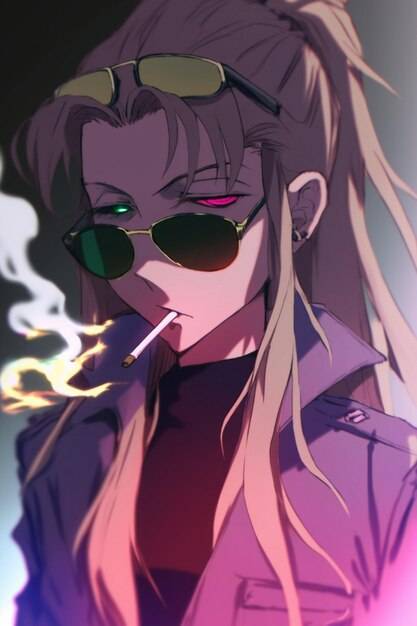 Персонаж аниме с очками и сигаретой