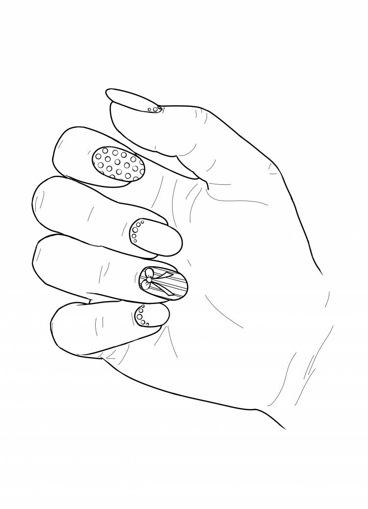 Рука с ногтями раскраска для маникюра 