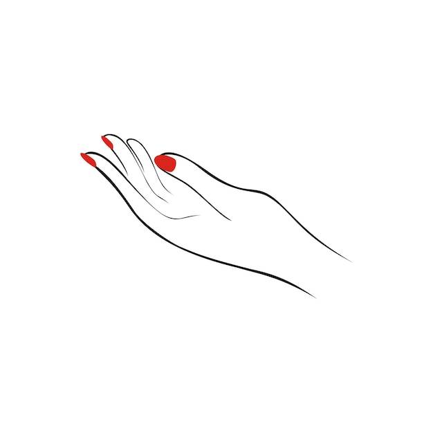 Женская рука с красными ногтями маникюра логотип модного салона векторная иллюстрация белый фон