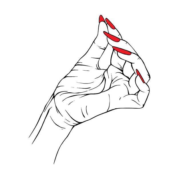 Длинные красные ногти, нарисованные вручную жестом, наброском векторной иллюстрации
