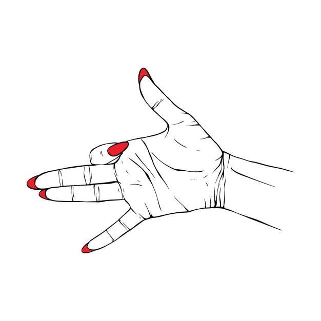 Длинные красные ногти, нарисованные вручную жестом, наброском векторной иллюстрации