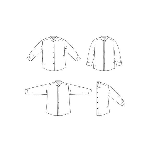 Набор шаблонов дизайна пустой рубашки, нарисованных вручную векторной иллюстрацией передние стороны рубашки