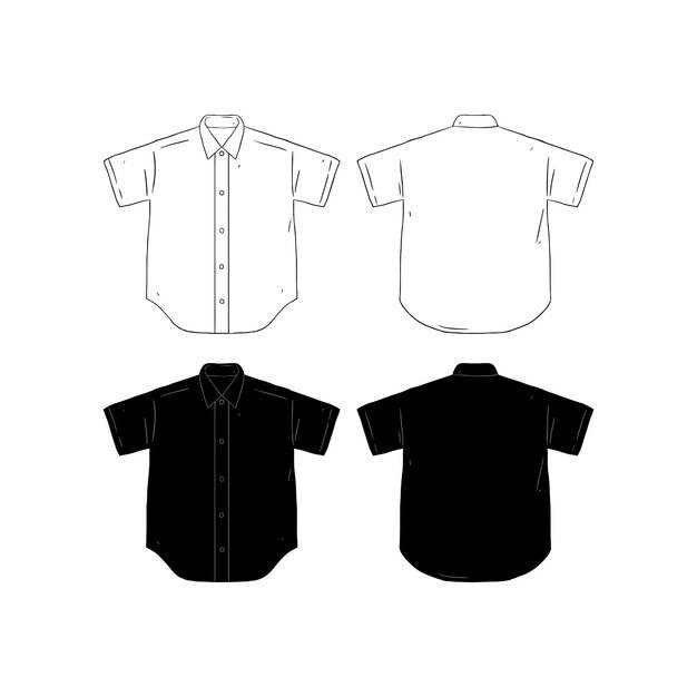 Набор пустых шаблонов дизайна рубашки с коротким рукавом, нарисованных вручную векторной иллюстрацией передняя и задняя стороны