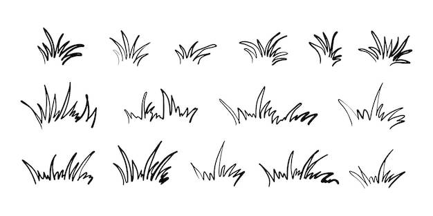 Коллекция силуэтов травы, нарисованная вручную