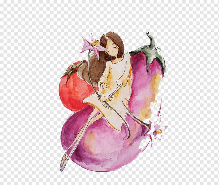 Вегетарианство Акварельная живопись Иллюстрация, ручная роспись баклажан, Акварельная живопись, нарисованная, еда png