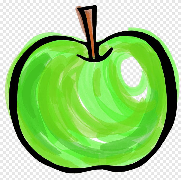 Яблоко, нарисованное зеленое яблоко, Акварельная живопись, нарисованная png