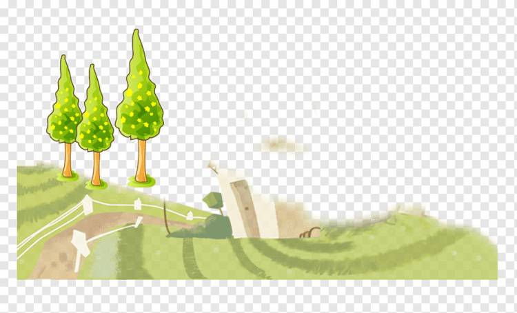 Мультфильм рисунок, мультфильм нарисовал траву деревья, Акварельная живопись, нарисованная, лист png