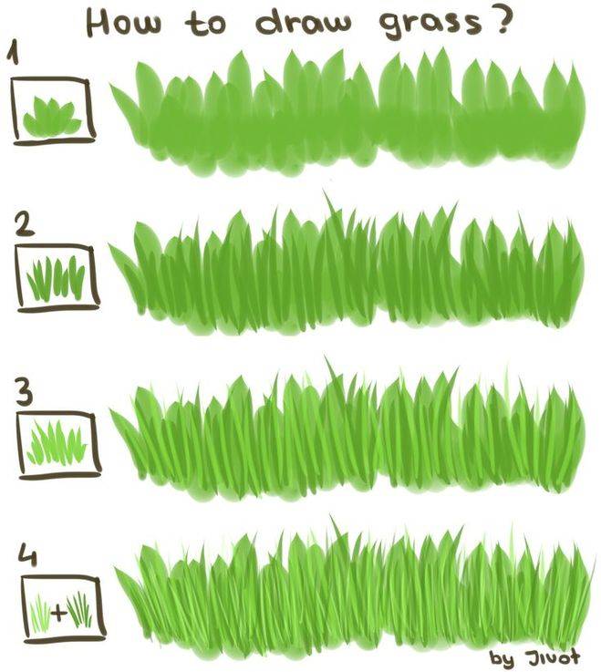 Как нарисовать траву красками поэтапно?