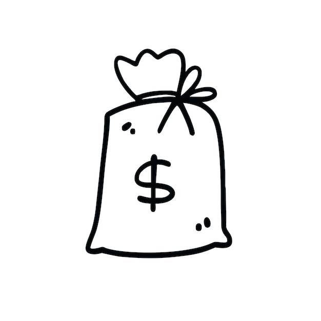 Нарисованный вручную эскиз мешка с деньгами со словом доллар на нем